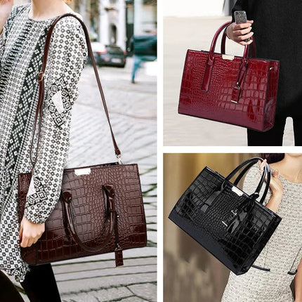 Luxury Vintage Women's Crocodile Pattern Handbag Large Capacity Tote Bag Leather Business Shoulder Bag For Female PlatiNum