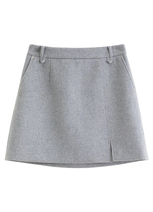 DUSHU Classic Long and Short Elastic Waist A-line Skirt 2025 Winter Skirt for Women Solid Simple Commuting Office Ladies College PlatiNum