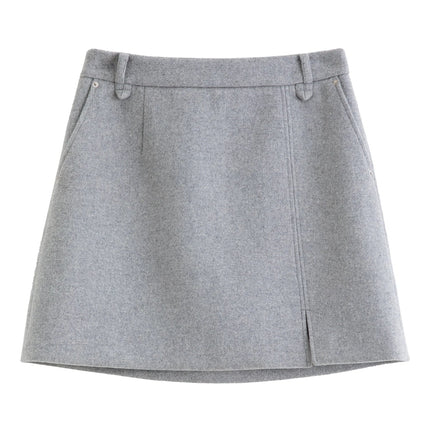 DUSHU Classic Long and Short Elastic Waist A-line Skirt 2025 Winter Skirt for Women Solid Simple Commuting Office Ladies College PlatiNum