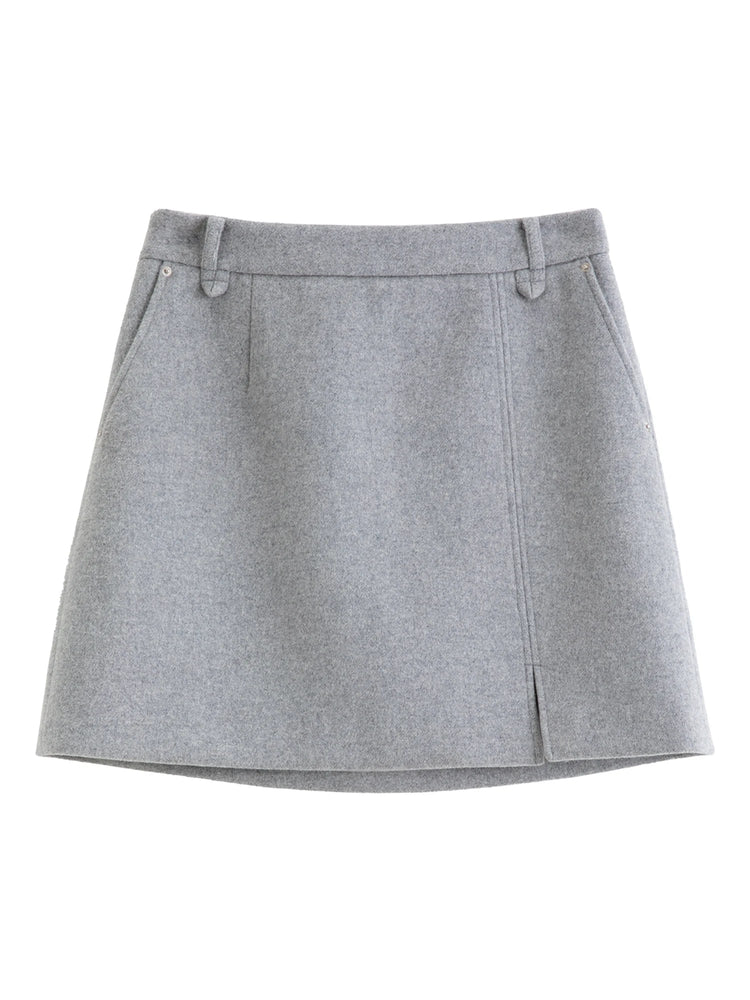DUSHU Classic Long and Short Elastic Waist A-line Skirt 2025 Winter Skirt for Women Solid Simple Commuting Office Ladies College PlatiNum