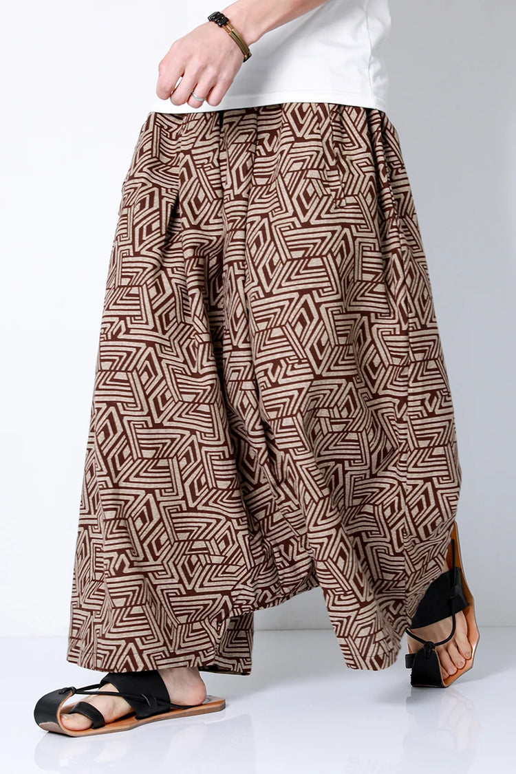 Pantaloni stile cinese uomo retrò Casual gamba larga pantaloni larghi Crossover cotone lino nuovi pantaloni grafici da uomo pantaloni Hip Hop M-5XL
