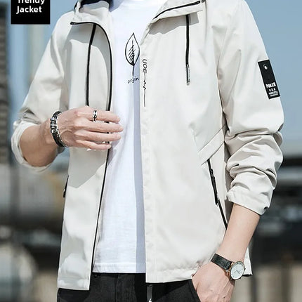 Casual Hooded Men's Jacket Youth Outerwear Spring Autumn New Style Korean Version Anti-Wrinkle Wear-Resistant Windproof Polye...