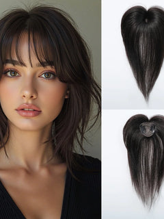 Ombre Light Blonde Real Human Hair Toppers with Swiss Lace Base Hair 3D Air Bangs 10inch Human Hair Topper for Women Hair Loss