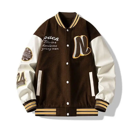Men's Embroidered Jacket Baseball Jacket American Retro Couple Jacket Brown School Uniform Jacket Autumn Jacket Fashionable
