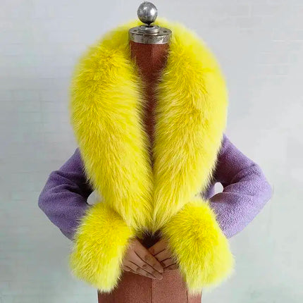 Real Fur Collar And Cuffs Set Winter Coat Accessories Women Fluffy Large Fur Shawl Neak Warm Fox Fur Scarf Furry Scarves Female