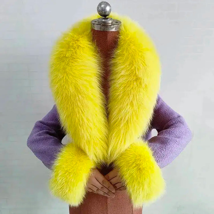 Real Fur Collar And Cuffs Set Winter Coat Accessories Women Fluffy Large Fur Shawl Neak Warm Fox Fur Scarf Furry Scarves Female
