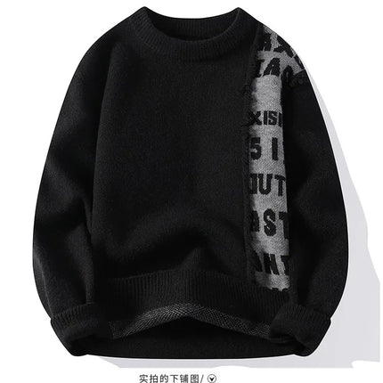2024 Patchwork Knitted Sweater Trend High Street Autumn Winter Warm Men's Tops Hip-hop Street Clothing Fishing Sports Pullover