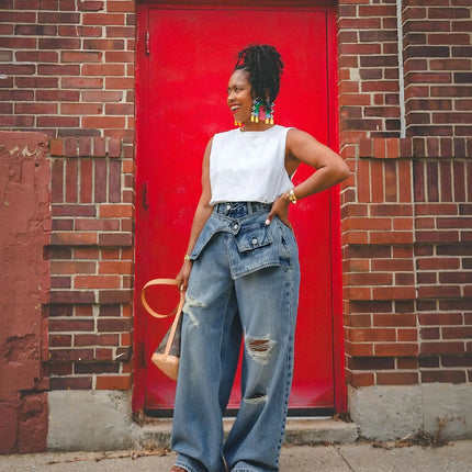 Jeans a gamba dritta da donna, lavati, a vita media, larghi, strappati, effetto vintage, streetwear, lunghezza intera