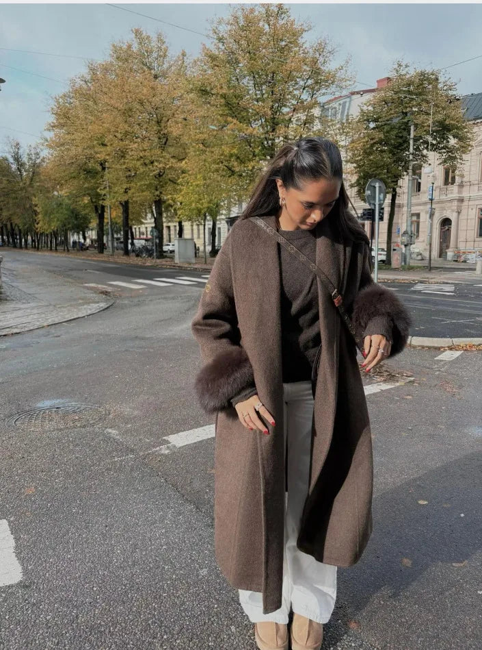 BJTZ Fox Fur Classic Long Double-Sided Pure Wool Coat For Women 2025 New Autumn Winter High-End Woolen Jacket