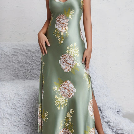 Elegante sexy scollo a V stampa floreale comfort setoso liscio donna slip camicie da notte abiti da notte per l'estate pigiama pigiameria pjs
