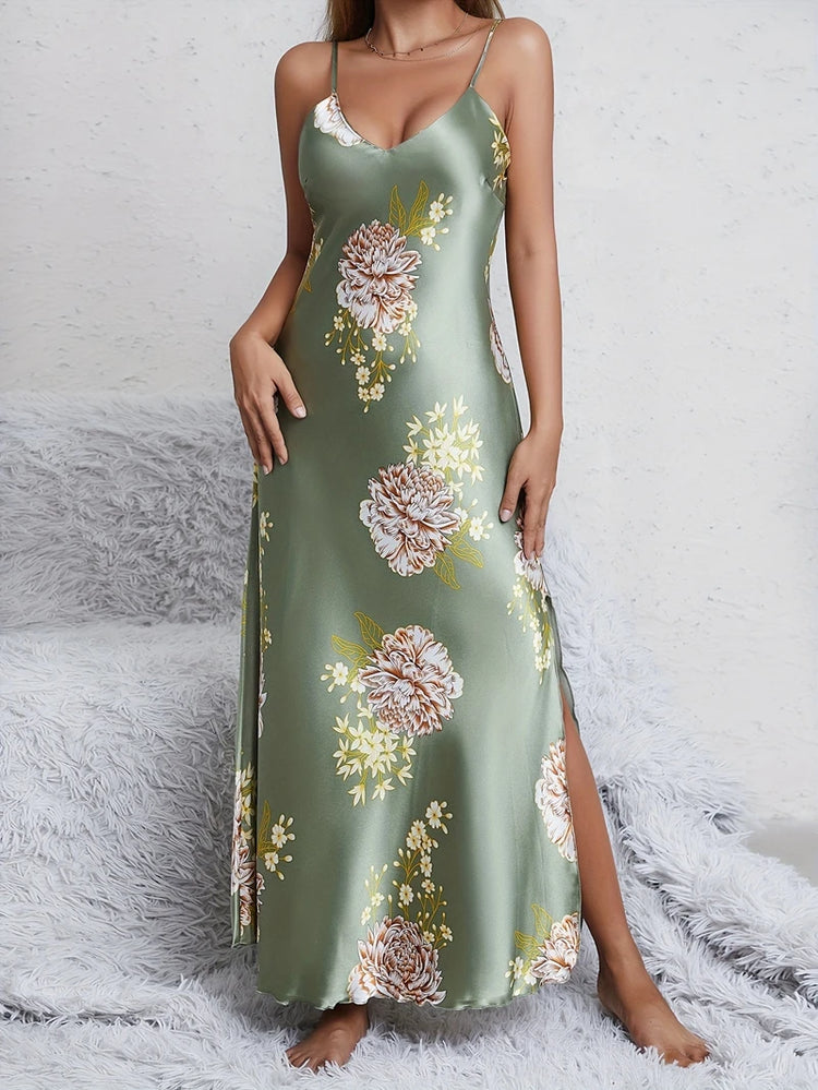 Elegante sexy scollo a V stampa floreale comfort setoso liscio donna slip camicie da notte abiti da notte per l'estate pigiama pigiameria pjs