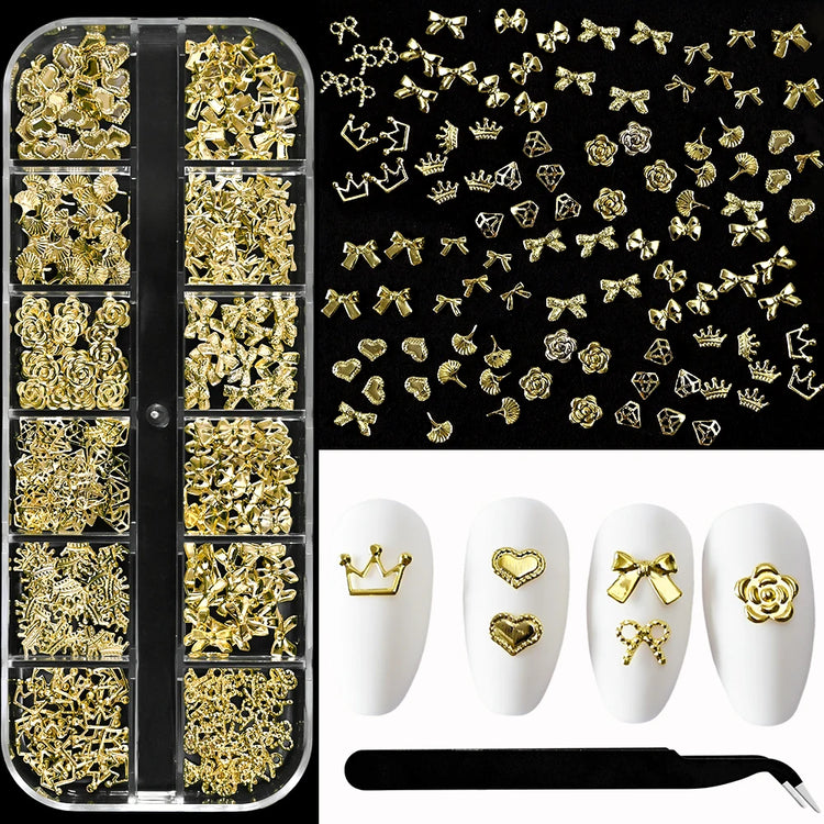 Ocean Starfish Shell Nail Charms Golden Silver Metal Nail Art Decoration 3D Nail Rivet Metallic Slice DIY Manicure Nail PartsY2K