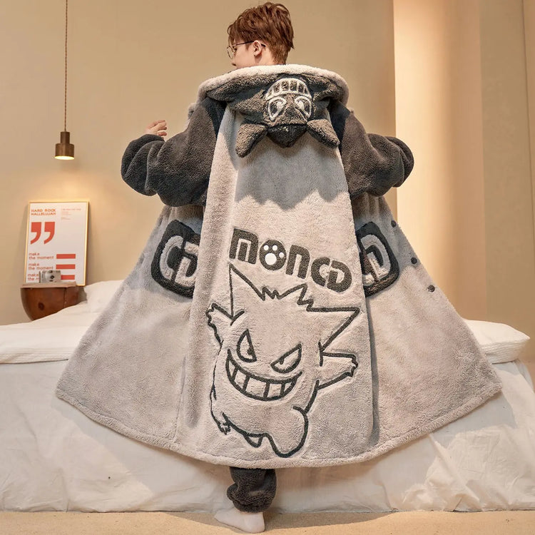 Capybara Cute Fashion Hooded Plush Robe Pajamas Set Warm Flannel Loungewear Soft Home Sleepwear Men Boys Daily Casual Comfort