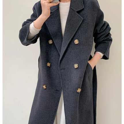 Ladies' 100% Cashmere Thick Double-Sided Extended Coat, Classic, Versatile and Fashionable for Business and Leisure