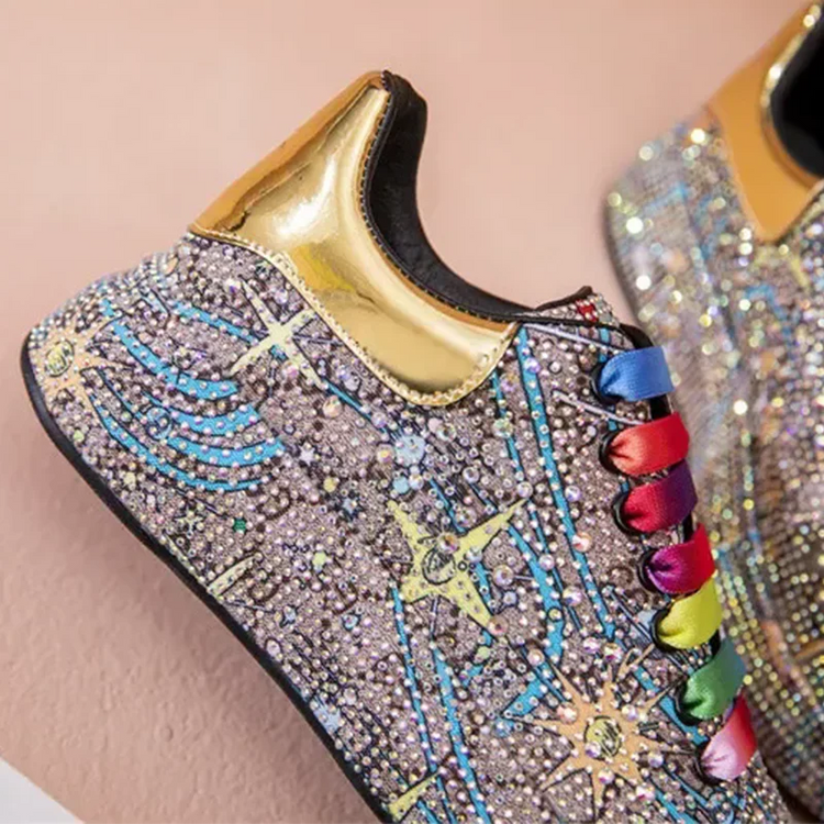 SyfIyno Spring Black Women Shoes New Style Fashion Platform Shoes Platforms Sneakers Shine Bling Graffiti Rhinestone Shoes