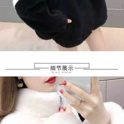 Warm Stand collar Faux fur Winter Jacket Female 2024 New Korean Loose Thick Lamb wool Coat Short Stitching Womens Parkas Outwear