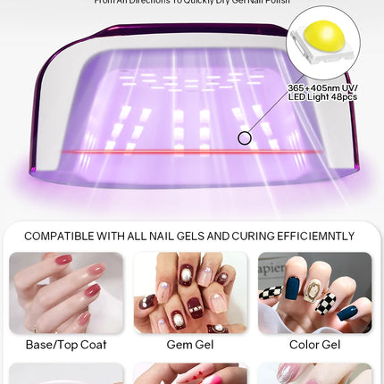 48 LEDs ,200W UV Nail Lamp , LCD Screen, Rechargeable – Cures All Gel Nails, Manicure & Nail Art Tool