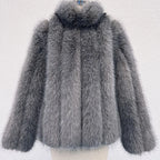 ZADORIN New Luxury Patchwork Striped Stand Collar Faux Fur Coat Woman Clothing Winter Furry Jacket Fur Faux Coats Warm Fur Top