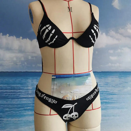 Set bikini gotici da donna in poliestere morbido con motivo teschio, costume da bagno alla moda multifunzionale PlatiNum