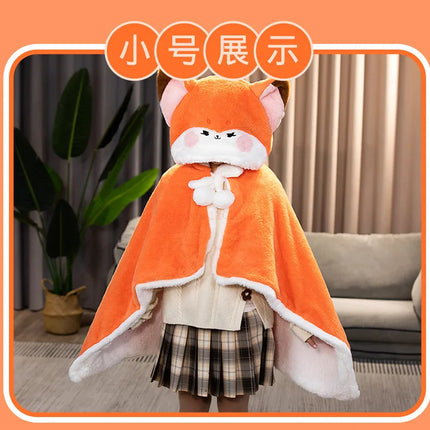 Anime Fox Cloak Fox Cape Cartoon Cloak Coral Fleece Keep Warm Air Blankets Cosplay Costumes Lovely Soft Birthday Valentine Gifts