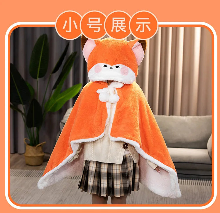 Anime Fox Cloak Fox Cape Cartoon Cloak Coral Fleece Keep Warm Air Blankets Cosplay Costumes Lovely Soft Birthday Valentine Gifts