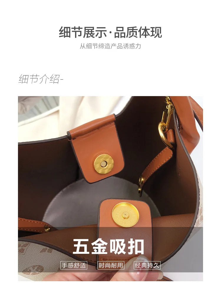 Advanced fashion bag for women 2025 new casual women's bag, large capacity bucket bag, shoulder bag, diagonal cross bag PlatiNum