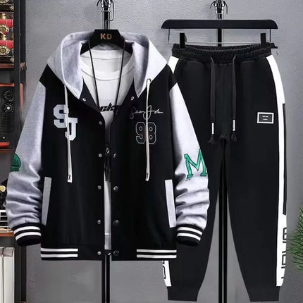 Spring Autumn Men's Sets Korean Fashion Two Piece Set Graphic Hoodies Jacket+Sweatpants 2024 Men Clothing Tracksuit Sets Men