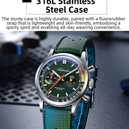 ADDIESDIVE HOT 38mm Men's Watch AD2549 BGW9 Super Luminous Fluorocarbon Rubber 10Bar Waterproof 0S21 Chronograph Quartz Watches