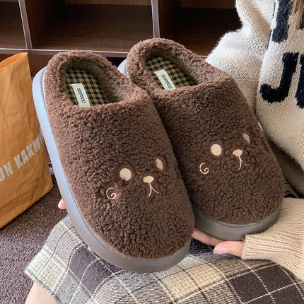 Cute Cat Winter Warm Slippers Women Men Fluffy Plush Home Shoes Red Bowknot Plaid Lining Indoor Bedroom Cotton Slides Mules New