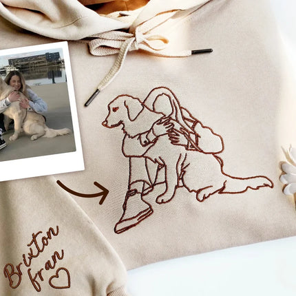 Custom Embroidered Dog Hoodie with Portrait from Your Pet's Photo, Personalized One-line Pet Sweatshirt, Gifts for Dog Lovers