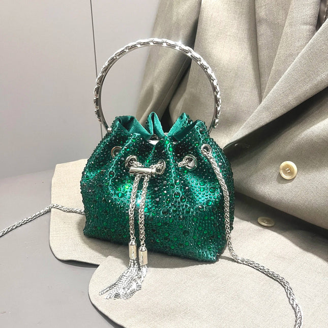 Handle Rhinestones Evening clutch Bag Purses and handbag luxury Designer shoulder bag Shiny Crystal Clutch purse bucket bag PlatiNum