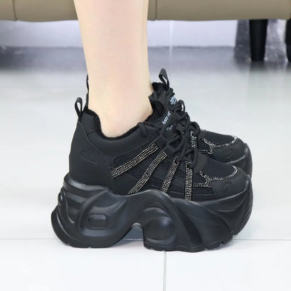 Women's 12cm Invisible Heel Winter Boots - Thick 10cm Fleece-Lined Sneakers Warm Cotton Shoes for Cold Weather Snow boots