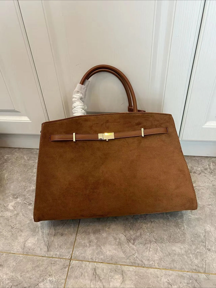 Borsa a mano di lusso in pelle martellata con chiusura in metallo, manico rigido, borsa professionale per affari e cerimonie