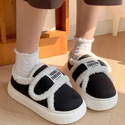Indoor Warm Cotton Slippers For Women Winter Platform Shoes Soft Plush Thick Sole Girls Home Floor Daily Walking Fluffy Shoes