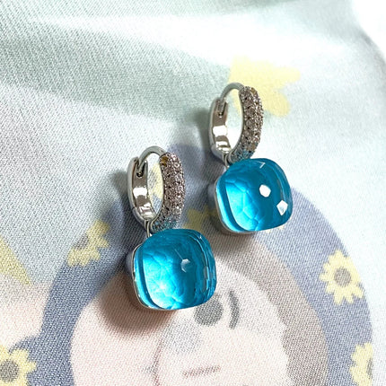 Classic Candy Color Earrings Inlay Transparent Zircon 27Colors Crystal Earrings Platinum Plated Fashion Jewelry For Women PlatiNum