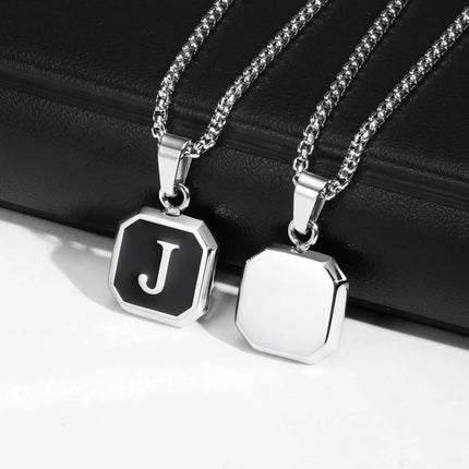 Collana con ciondolo quadrato con iniziali per uomo donna, collana in acciaio inossidabile impermeabile 50/55/60 cm, regalo di gioielli alla moda PlatiNum