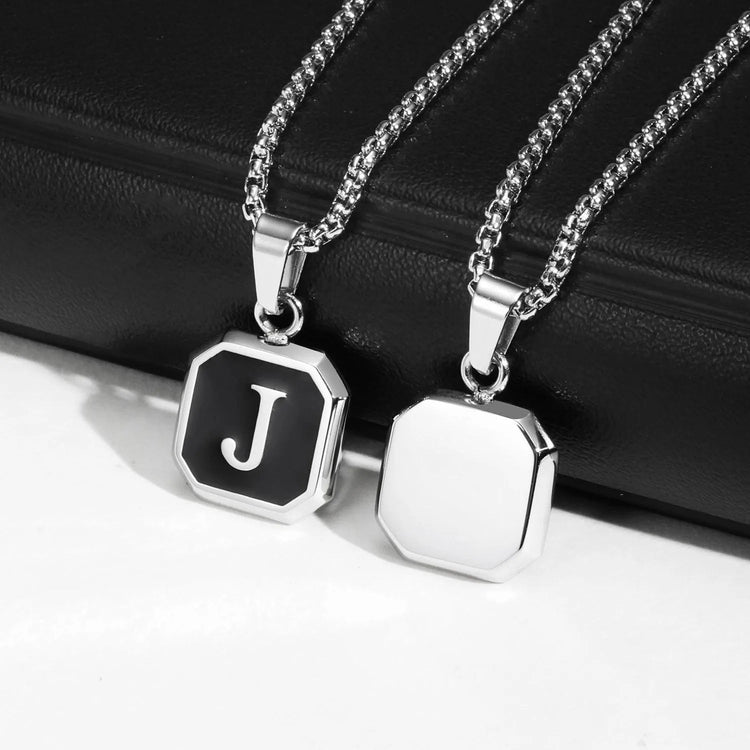 Collana con ciondolo quadrato con iniziali per uomo donna, collana in acciaio inossidabile impermeabile 50/55/60 cm, regalo di gioielli alla moda PlatiNum