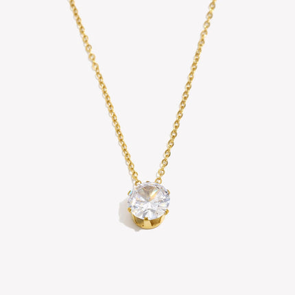 E.B.belle  Stainless Steel PVD Plated 3A Zircon Stone Crown Pendant Necklace Ladies Minimalist Weddng Party Crystal Necklace PlatiNum