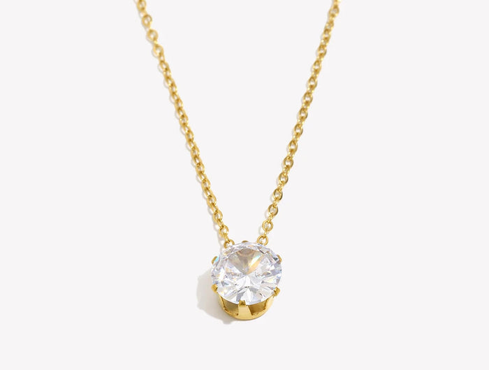 E.B.belle  Stainless Steel PVD Plated 3A Zircon Stone Crown Pendant Necklace Ladies Minimalist Weddng Party Crystal Necklace PlatiNum