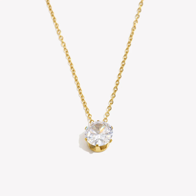 E.B.belle  Stainless Steel PVD Plated 3A Zircon Stone Crown Pendant Necklace Ladies Minimalist Weddng Party Crystal Necklace PlatiNum