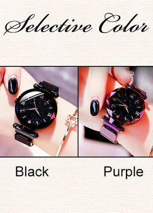 Orologi da donna con cielo stellato alla moda, fibbia magnetica, cintura in rete, orologio al quarzo con diamanti, orologio da donna platinumshop