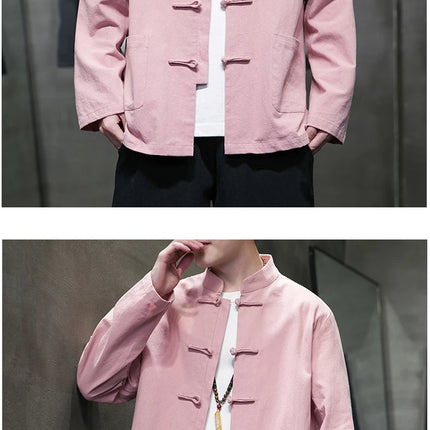 Camicie da uomo stile cinese retrò lino cotone tinta unita vestito Tang top cardigan uomo casual Kung Fu Tai Chi camicette da uomo abbigliamento