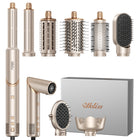 UKLISS 643 Champagne Color 8-in-1 Hot Air Styler Set, Detachable Multi Functional Hair Styling Tool, Hair Dryer, Curling Wand, Straightening Brush & Flat Iron All in One, Foldable Rotatable Auto Curler for Quick Drying, Smoot