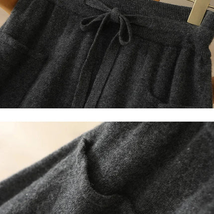 Autumn And Winter100% Pure Wool Skirt Women's Long Pocket Small A Skirt High Waist Slim Cashmere Knit A-Line Skirt PlatiNum