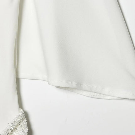 HH 2026 Abito Corto Elegante da Donna Bianco con Maniche Corte, Schiena Scoperta e Decorazioni in Paillettes, Mini Abito Sexy alla Moda per Feste platinumshop
