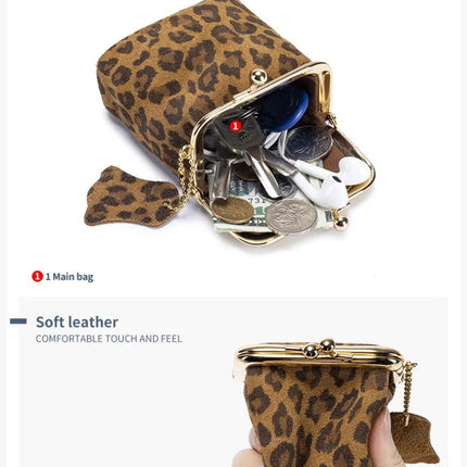 New Arrival Square Leopard Print Leather Small Purses Women's Portable Coin Money Wallets Earphone Lipstick Pouch Card Holders PlatiNum