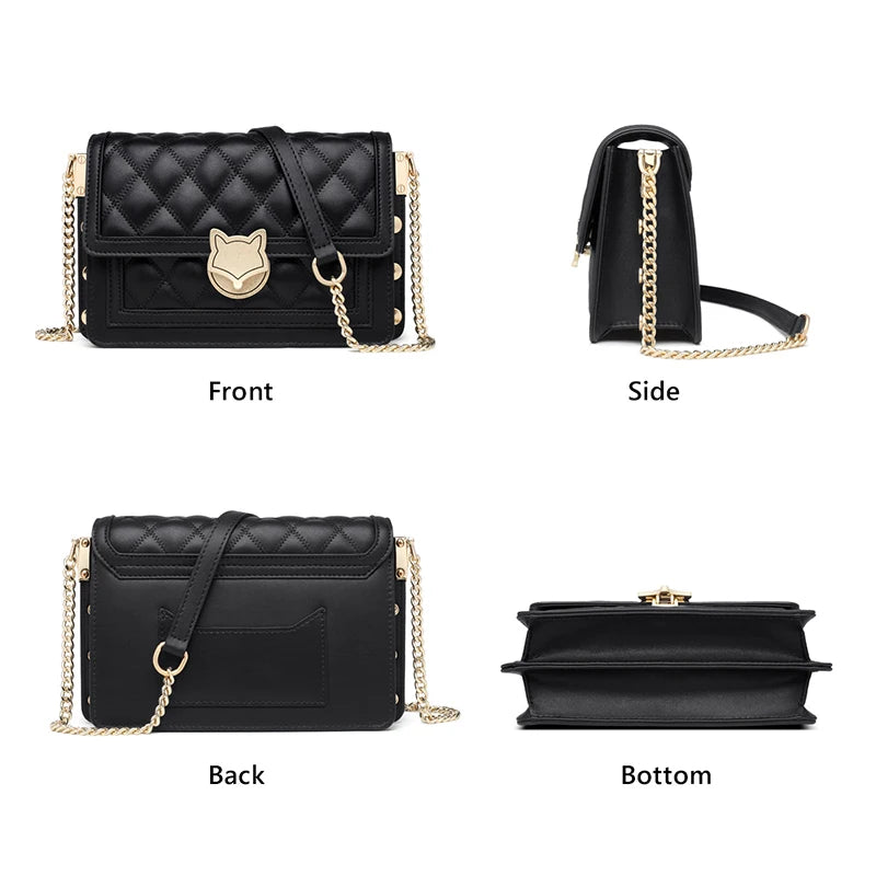 FOXER Women Split Leather Messenger Bags New Designe Lady Stylish Chains Lattice Shoulder Crossbody Bag Female Classical Flap