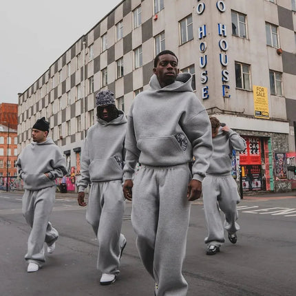 2026 Trendy High Street Retro Casual Streetwear Men's Sports Suit Y2K Harajuku Embroidered Hoodie men Hip-hop Loose Sweatpants PlatiNum