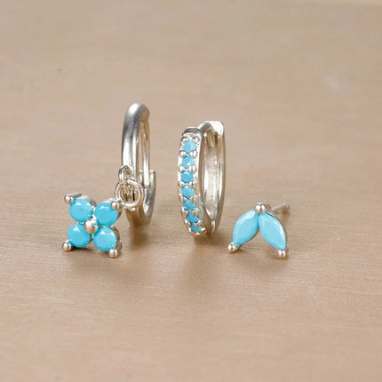 3PCS Trendy Stainless Steel Flower Drop Earring Set For Women Crystal Zirconia Dangle Earring Hypoallerg Piercing Jewelry aretes PlatiNum