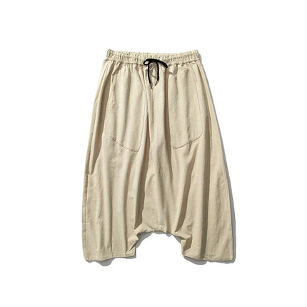 Pantaloncini Estivi da Uomo Oversize Casual Stile Harem Vintage in Cotone e Lino Comodi a Gamba Larga con Elastico in Vita Taglie Grandi